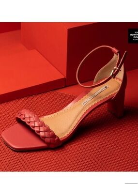 Braided Ankle-Strap Slim Block Heels Sandals